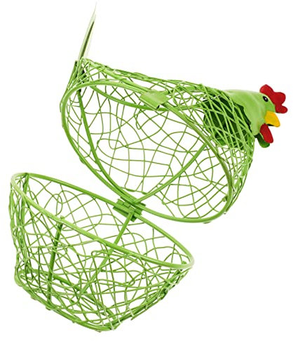 MUCKLILY Cesta para Huevos Forma de Gallina Pequeña de Alambre de Hierro Verde Claro, Soporte Estable y Práctico para Cocina, Frutas y Verduras, Adecuado para Encimera y Almacenamiento