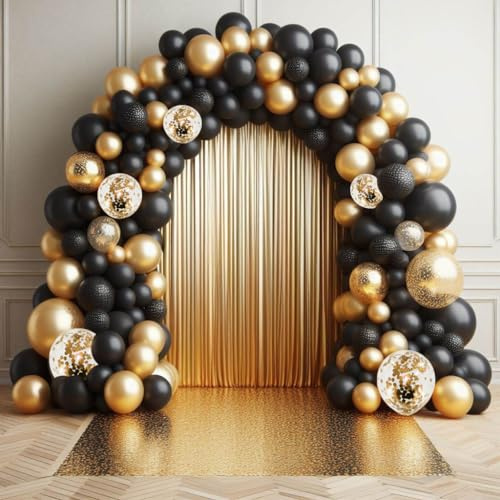 Black And Gold Balloon Arch Kit Confetti Balloons for kids, Men, Boy Birthday Party, Wedding, Anniversary, Retirement Decorations ballons 50 pack, Balloons Garland Kit