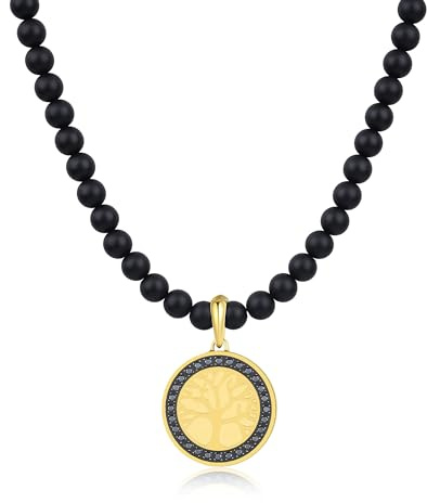GAVU Collana Uomo Acciaio Inossidabile, Ciondolo Uomo Albero della Vita Oro/Argento/Onice