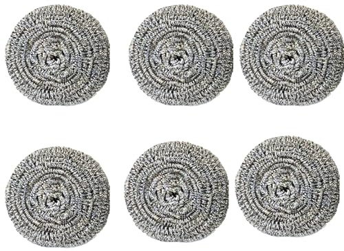 Lizzy 6 pcs Stainless Steel Scourers | Wire Pads Metal Sponge Stain Scrubber for Kitchen Dishes, Barbecues, Paint Removal, Pan Washing and Cleaning Sponges