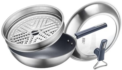JingYi Store Töpfe Aus Titanlegierung Woks Aus Titan Unbeschichtete Haushaltstöpfe Antihaftbeschichtete Pfannen Woks Für Gasherde (Color : Silver, Size : 32cm)