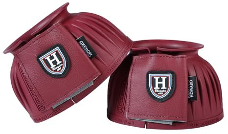 Harrison Howard Rubber Bell Boots Leather Touch-Close Overreach Boots Hoof Protection for Horses Sold in Pairs Wine Red XL