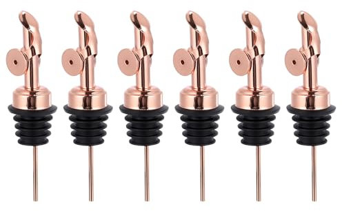 sourcing map 6Pcs Stainless Steel Bottle Pourers, Weighted Auto Flip Olive Oil Dispenser Wine Bottle Stoppers for Oil Beer Drink Vinegar Water Bottle, Rose Gold
