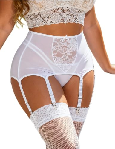 ohyeahlady Breit Strapsgürtel Sexy Strumpfhalter mit 6 Strapse Große Größen | Retro,Hohe Taille,Spitze Strapsen Dessous,Atmungsaktiv Hüftgürtel Übergröße,Garter Belt Plus Size,mit Höschen