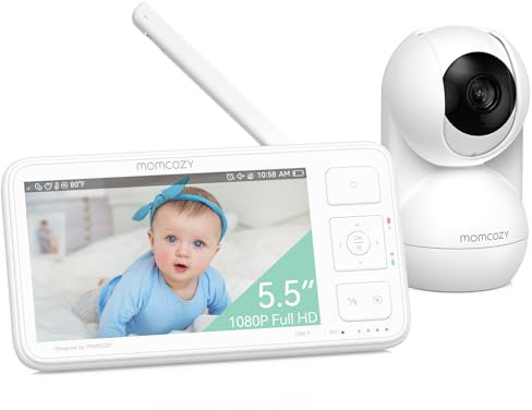 momcozy BM03 Video Babyphone, 5,5 Zoll 1080P FHD Babyphone mit Kamera ohne WLAN, Infrarot-Nachtsicht, VOX, 2-Wege-Audio, 500m Reichweite, lokale Aufnahme und Zurückspulen