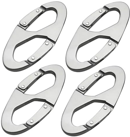 Robusti moschettoni, moschettoni in lega di alluminio, 4 ganci doppi a clip, chiusura lampo antifurto, portachiavi leggero con passante per anello per Ou