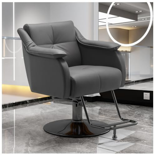 WKXTECZT Friseurstuhl,Friseursessel Höhenverstellbar Für Herren Damen, Friseureinrichtung Bedienungsstuhl Vintage Retro, Kunstleder,Grau,A