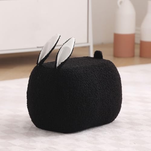 Niedlicher Kaninchen-Fußhocker, 22,9 x 25,4 x 22,9 cm, extrem gemütlicher Teddy-Samt, Kinderzimmerstuhl/Erwachsene, zusätzliche Sitzgelegenheit, Fußstütze unter dem Schreibtisch, Wohnzimmerhocker