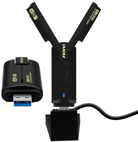 Fenvi WiFi 7 USB Adapter 6500Mbps, Tri-Band (6GHz/5GHz/2.4GHz), 160MHz, WPA3, USB 3.0 Wireless Dongle for Gaming & Streaming, Ultra-Low Latency, Plug & Play Windows 11/10 Compatible Desktop PC