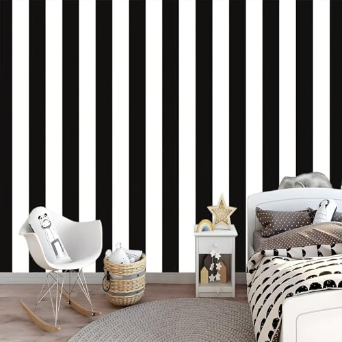 Art Papier Peint Intissé Motif à rayures verticales Peint Photo 200 x 140 cm Affiche de Papier Peint, Fresque Murale 3D HD pour Salon Chambre Cuisine Blanc