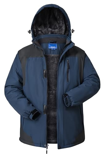 CNBQDD Winter Jackets Coats for Mens Waterproof Warm Ski Jackets Fleece Lined Outdoor Snow Skiing Parka Coats with Hooded(Blue,Medium)