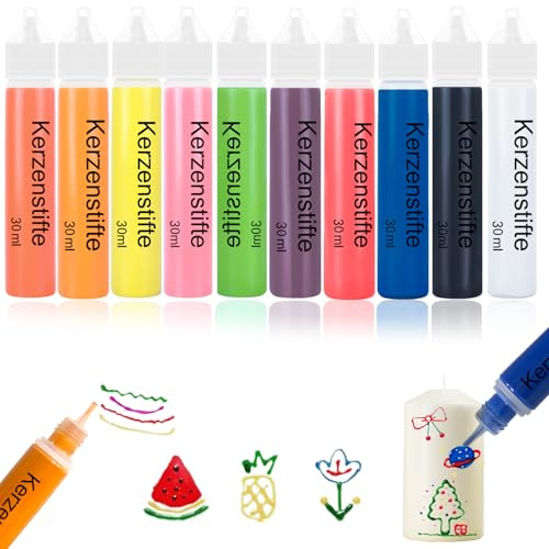 Scentoria 10 Stück Wachsstifte für Kerzen, Kerzen Bemalen Set Bunt 30 ml, Wachsstifte für Kerzen, Kerzenstifte, Candle Pen für Kerzen Verzieren, Kerzen Bemalen, Tassen Bemalen, Keramik Bemalen set