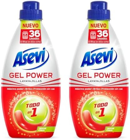 Asevi Gel Lavavajillas para Máquina Max Power - Detergente Lavaplatos Todo en 1 - Lavavajillas Líquido Gran Poder Desengrasante - Brillo sin Manchas - Protección Antical - Frescor Cítrico