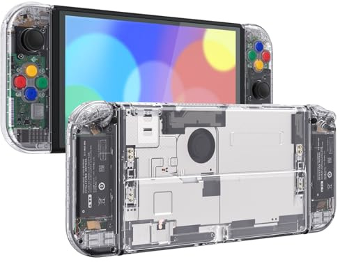 eXtremeRate DIY Full Set Shell Buttons for Nintendo Switch OLED, Crystal Clear Replacement Console Back Plate & Kickstand Custom Case Housing for Nintendo Switch OLED JoyCon - Controller NOT Included
