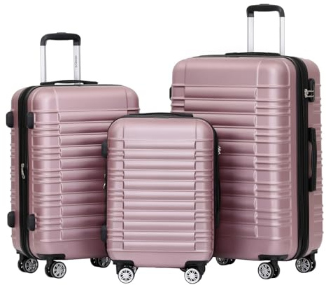BEIBYE Reisekoffer 2088 Hartschalekoffer Gepäck Koffer Trolley Set, Kofferset in 14 Farben (Rosa)