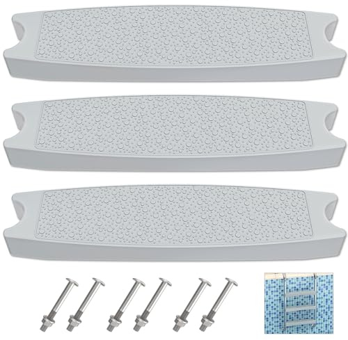 Goovilla Pool Ladder Steps Replacement, (3-Pack) 18 Universal Heavy-Duty Molded Plastic Swimming Pool Ladder Rung Step with 6 PCS Stainless Steel Bolts for Inground and Above Ground Pools, Grey