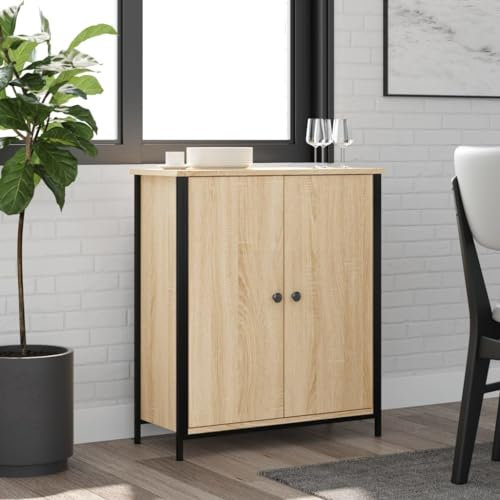 Natulvd 70x30 cm Sideboard Wohnzimmerschränke mit Metallbeinen Industrie Küche Sideboard Vitrine mit 2 Türen (Braun)
