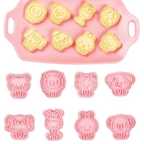 Dtaigou Molde de galletas de animales, juego de 8 cortadores de galletas de dibujos animados, herramientas de decoración de pasteles, molde de hornear 3D para fondant, sello de pastelería