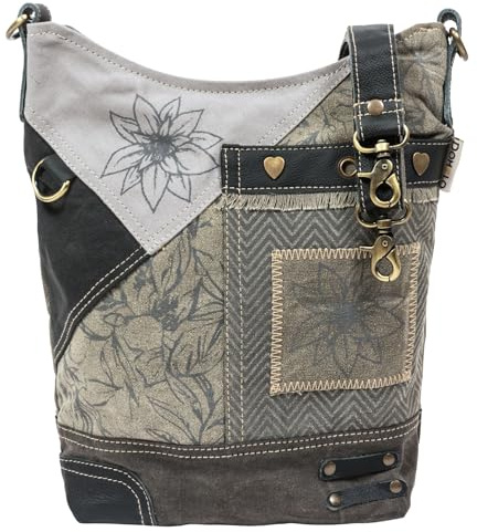 Domelo Borsa tradizionale tradizionale da donna, con stella alpina e fiori, grande borsa a tracolla in tela, colore nero, grigio, borsa a tracolla per Oktoberfest, hobo bag costume tradizionale e