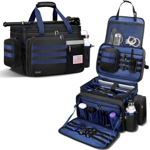 Patrol Bag Law Enforcement, Extra Large Police Gear Bag for Car Front Seat Organizer with a MOLLE Pouch & 15.6In Laptop Layer, Multiple Compartments Police Duty Bags Fit Vehicle Passenger Seat, Black