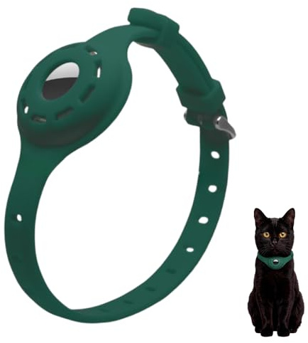 LiRui.R Airtag Silikon Leuchthalsband Protector Einstellbare Verlust Prävention Blickfang Haustierhalsband für Katzen und kleine Hunde(Dunkelgrün)