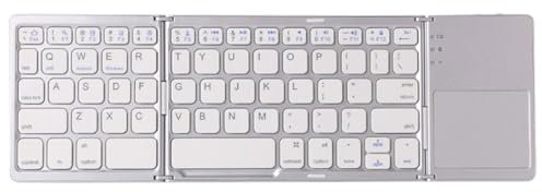 Foldable Bluetooth Keyboard With Touchpad, Folding Portable Travel Rechargeable Wireless Mini Keyboard, Rechargeable UK layout for iOS Android Windows PC Tablet Mobile Phone Ipad (White)