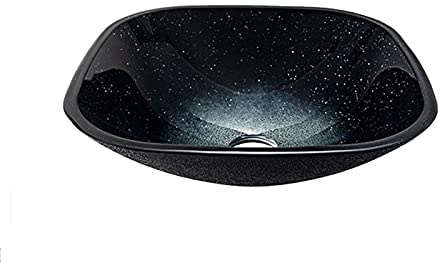 asdchZen Schwarzes Glas-Waschbecken Für Das Badezimmer, Waschbecken Aus Gehärtetem Glas, Kunstbecken, Runde Schüssel, B 3 Zubehör, D 3 Zubehör