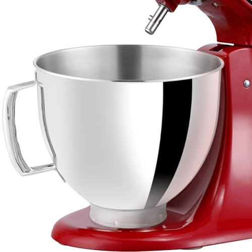 Edelstahl Schüssel für Kitchen Aid 4,5-5 Quart Standmixer, Eiscrememaschine Aufsatz für Kitchen Aid Rührschüssel, Edelstahlschüssel mit Griff für Kitchenaid Zubehör Spülmaschinenfest