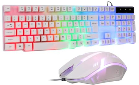 Teclado USB Retroiluminado Blanco Conexión USB para Ordenador | Uso Diario y Gaming, Teclas Ergonómicas de Plástico, para Portátil y Sobremesa