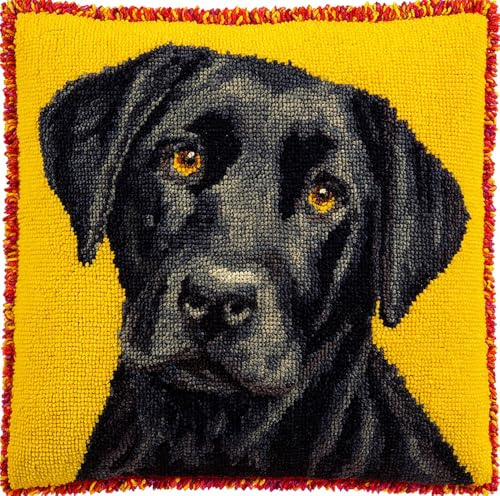 Taxpy 43Cmx43Cm Für Kinder Und Erwachsene, Schwarzer Labrador Diy Tier Landschaft Knüpfkissen Stickkissen Knüpfset Mit Bedruckter Leinwand Knüpfpackung Zum Selber Knüpfen Teppich Latch Hook Kits