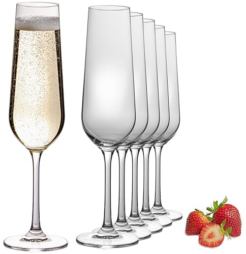 IMPERIAL - Set di 6 bicchieri da spumante sottili in vetro Crystalline da 228 ml, lavabili in lavastoviglie, senza piombo, trasparente