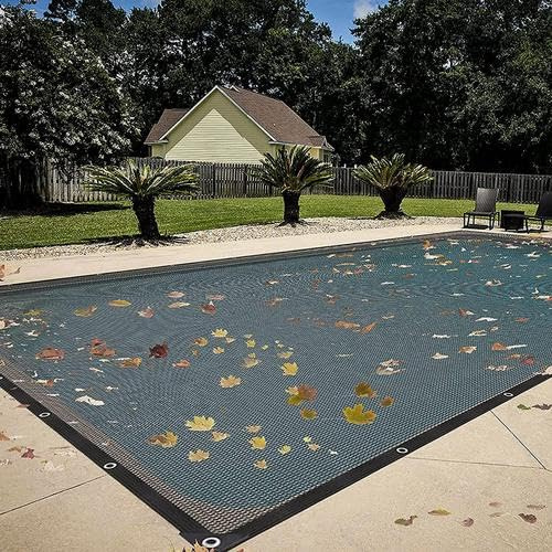 Filet de Protection Piscine Rectangulaire, 5x10m, Anti Feuilles & Anti-déchirure, Bâche de Protection Piscine Enterrée et Hors-Sol, Bâche D'hivernage, Maille Fine pour Garder Les Feuilles à l'écart