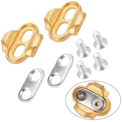 Emiif Brass Bicycle Pedal Cleats for Eggbeater Candy Mallet Pedals, 2.2mm Left-Right Adjustment, Includes 2 Cleats 2 Gaskets 4 Screws