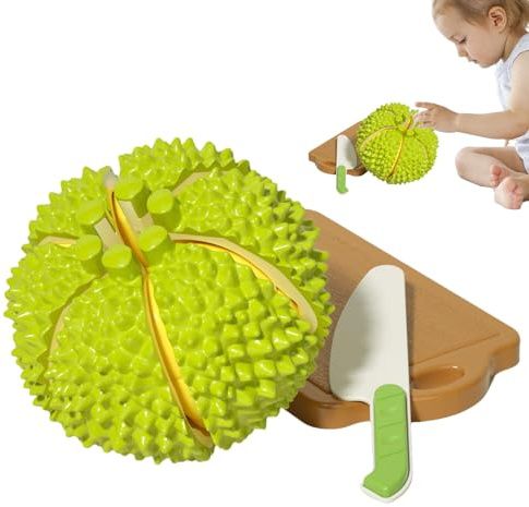 Durian Cutting Toy: Realistic Cuttable Durian Game With Simulated Cutter And Cutting Board | Educational Kitchen Toy For Kids Over 3 | Interactive Fruit Game For Jue