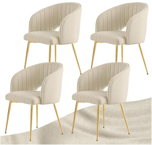 SDXYSTCE Esszimmerstühle mit Armlehne & Goldenen Metallbeinen 4er Set | Samt Polsterstuhl Esstisch Stühle Esszimmer für Küche, Esszimmer, Wohnzimmer und Restaurant - Samt-Weiß
