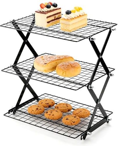 Gwezmxs 3 Tier Cake Cooling Racks for Baking with Foldable Feet, Adjustable Collapsible Oven Wire Rack for Bread, Cookies, Muffins