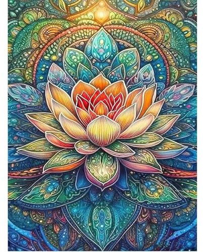 SHEGZHUC 40x50cm Eckige Steine Diamond Painting Erwachsene Lotus Mandala, Diamant Malerei Bilder Blumen, Mosaik Stickerei Kreuzstich Kunst Geschenk, Wanddekoration für Schlafzimmer Wohnzimmer
