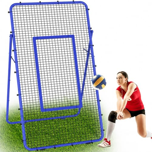 Red de voleibol ajustable para entrenamiento de voleibol con zona de impacto para golpear, servir, pasar, practicar picos, rebote para béisbol, lacrosse, tenis, fútbol, 2,2 x 1,2 m, color azul