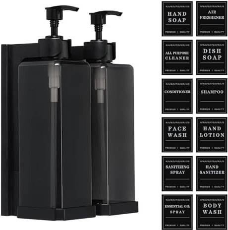 HNCY tvåldispenser väggmontering utan borrning, 2 x 500 ml modern tvåldispenser set, schampo flaskor för fyllning, duschgel balsam dispenser, flytande tvåldispenser dusch bad hotell