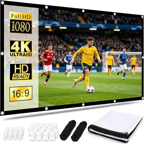 Beamer Leinwand, Anti-Falten 4K Projector Screen, Mobile Leinwand für Beamer, 16:9 HD Faltbarer Projektionsleinwand, Doppelseitige Projektor Leinwand für Heimkino, Outdoor Camping (150 Zoll)