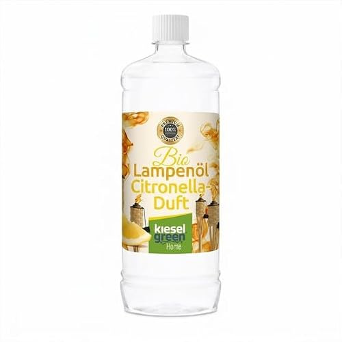 KieselGreen Lampenöl Citronella – Lampenöl mit Citronella-Duft für Gartenlampen, Gartenfackeln & Petroleumlampen, Outdoor Fackelöl für Sommerabende - 1 Liter