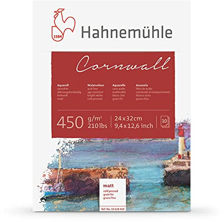 Hahnemühle - 4-seitig verleimter Block - Cornwall - 24 x 32 cm - 450 g/m² - 10 Blatt - feine Körnung