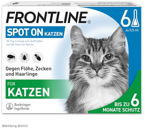 FRONTLINE Spot ON Katze gegen Zecken, Flöhe & Haarlinge (für Jede Größe & Gewicht) - 6X Pipetten für bis zu 6 Monate Schutz - wasserfest