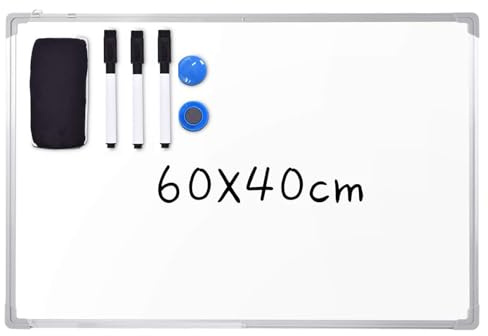 GOPLUS Magnetisk whiteboard, 60 x 40 cm, magnettavla med avtagbart pennställ, 3 svarta whiteboard-markörer, 2 magneter och board suddgummi, torr magnetisk pinnvägg för skola, hem och kontor
