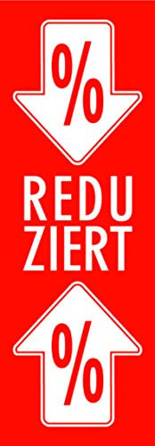 Banner Plakate Langbahn für Sale und Rabattaktionen - 48 x 138 cm für Schaufenster und Wände - auch mit Klemmschiene zum Aufhängen (Pfeil Reduziert, Ohne Klemmschiene)