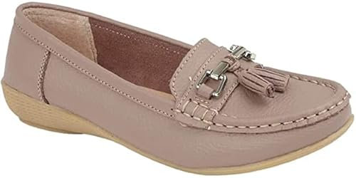 Jo & Joe Mocassins en cuir pour femme avec semelle à plante, chaussures plates pour femme, rose poudré, taille 45, Dusky Rose, 41 EU