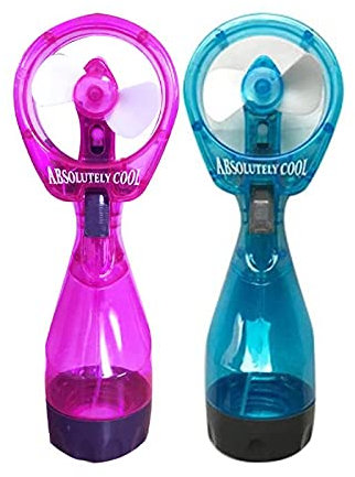 P&F Water Mist Spray Bottle Fan Portable Handheld Mister - Battery Operated (Pink & Teal)