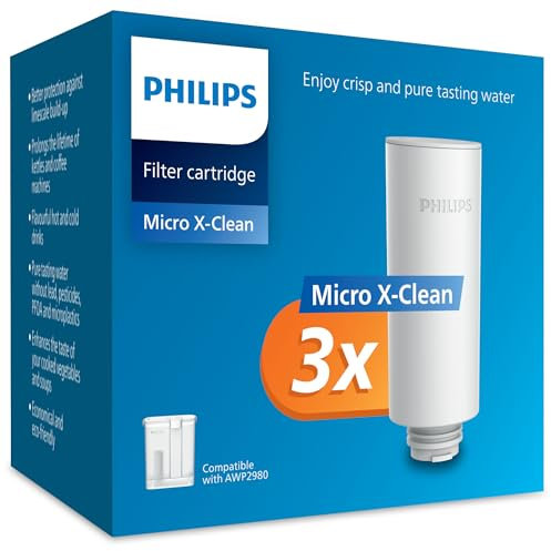 Philips Water Cartouches filtrantes instantanées par 3, filtration avancée, débit de 1 L/min, filtre le CHLORE, le PLOMB, les PESTICIDES et les MICROPLASTIQUES