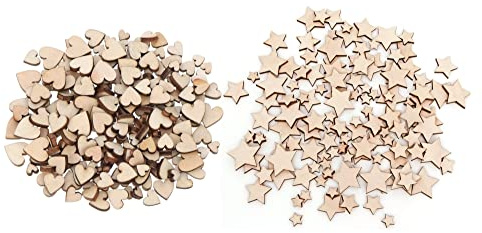 200 cuori in legno a forma di stella, accessori per decorazioni in legno, decorazioni natalizie, per matrimoni, feste, fai da te, decorazioni da tavolo, album di ritagli (due forme)