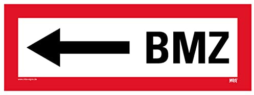 Aufkleber Brandschutzzeichen „Richtungspfeil BMZ – links oder rechts“ Hinweis Folie nach DIN 4066 | 297 x 105 mm Made in Germany, Größe: Pfeil links